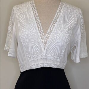 MAJE Ravelle Blanc Casse Dress Black and Ivory with Lace and Embroidery NWT